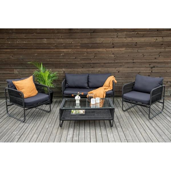 طقم أثاث خارجي حديد وقماش مقاوم للماء 4 قطع - أسود
