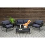 طقم أثاث خارجي 4 قطع حديد وقماش مقاوم للماء - أسود