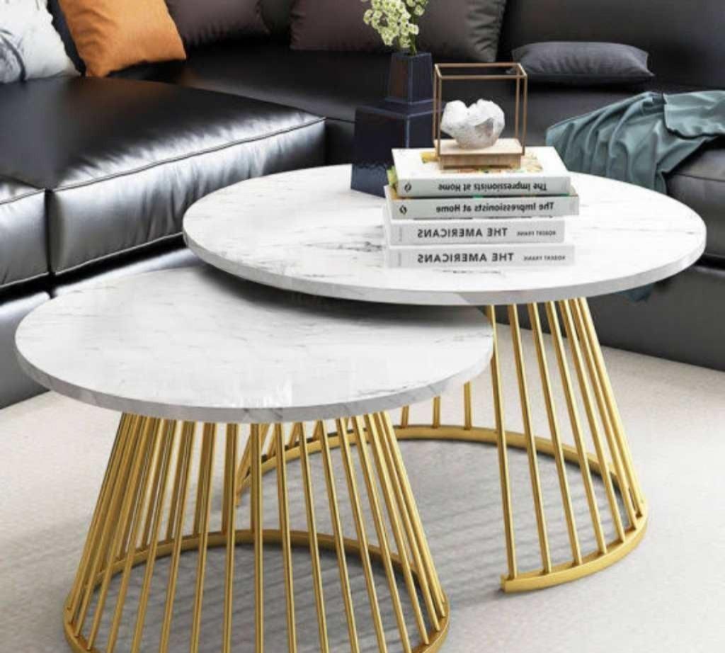 طقم ترابيزات قهوة ستيل و رخام ذهبي - قطعتين